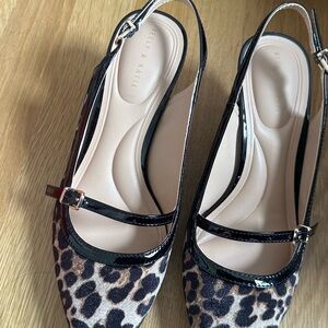 Kelly & Katie Leopard Print Slingback Flats with Black Patent Trim